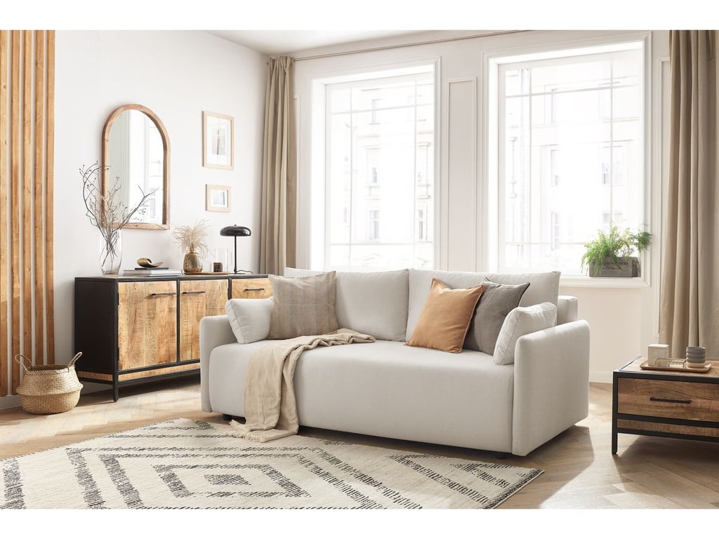 Produit similaire: Canapé droit convertible coffre MARCEL tissu lisse beige BOBOCHIC 3 places