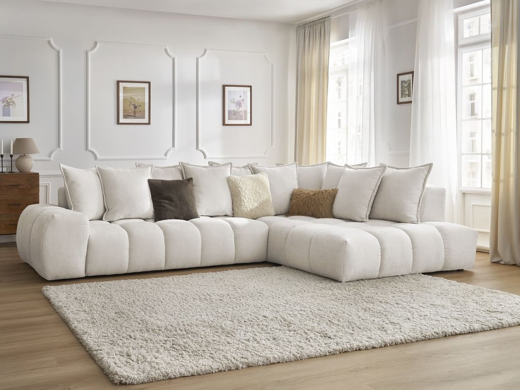 Produit similaire: Canapé d'angle fixe EVEREST tissu texturé blanc angle droit BOBOCHIC 4 places