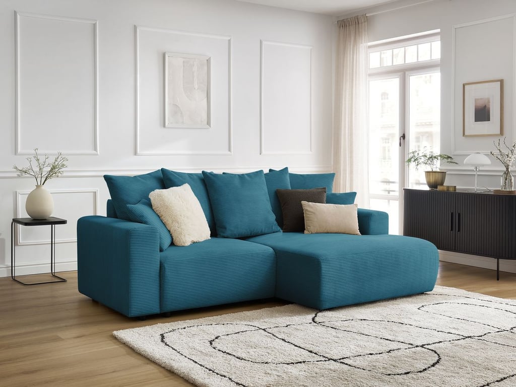 Produit similaire: Canapé d'angle convertible coffre ATILLA velours côtelé bleu clair angle droit BOBOCHIC 3 places