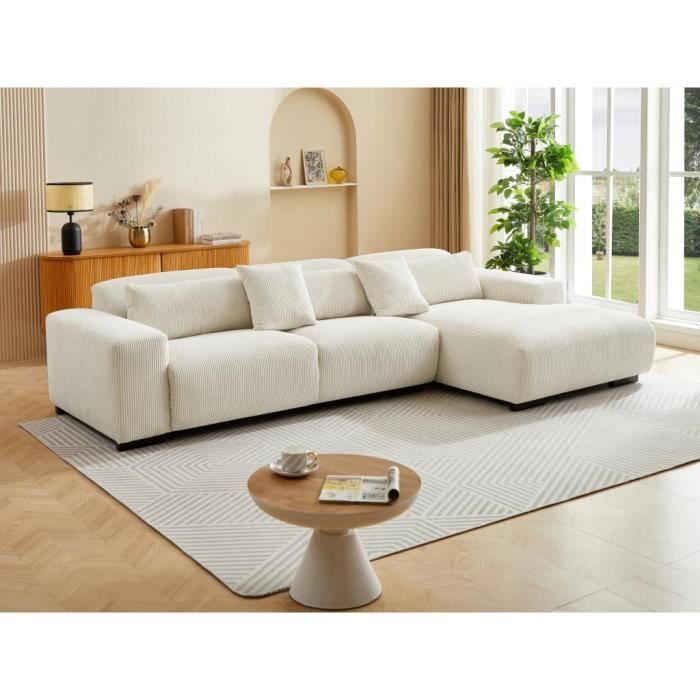 Produit similaire: Canapé d'angle droit en velours côtelé beige OVENTINO