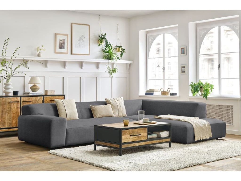 Produit similaire: Canapé d'angle fixe LAVENA tissu velours gris foncé angle droit BOBOCHIC 4 places