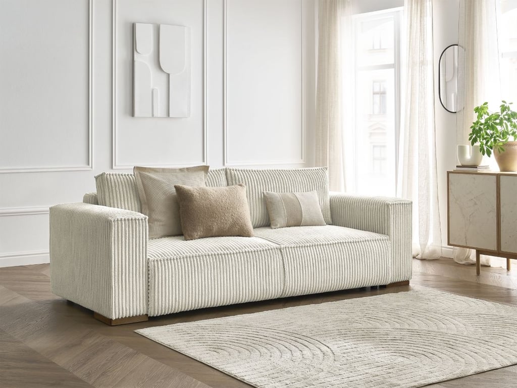 Produit similaire: Canapé droit convertible coffre CHELSEA gros côtelé doux beige BOBOCHIC 3 places