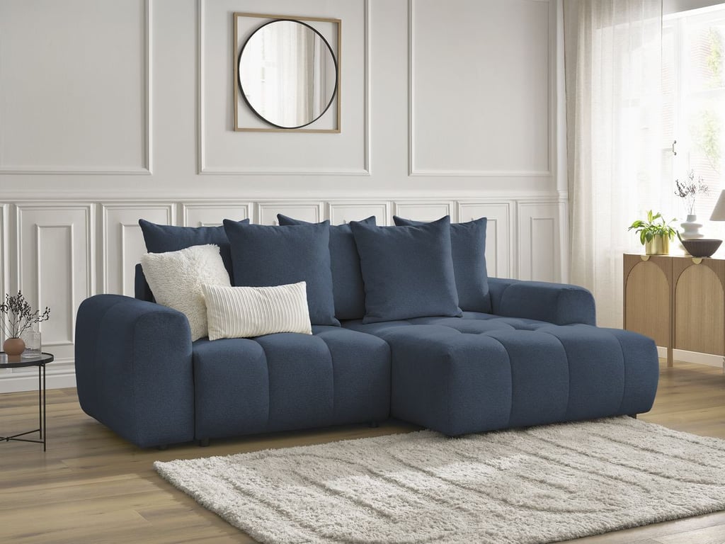 Produit similaire: Canapé d'angle convertible coffre ROXELANE tissu chiné bleu foncé angle droit BOBOCHIC 3 places