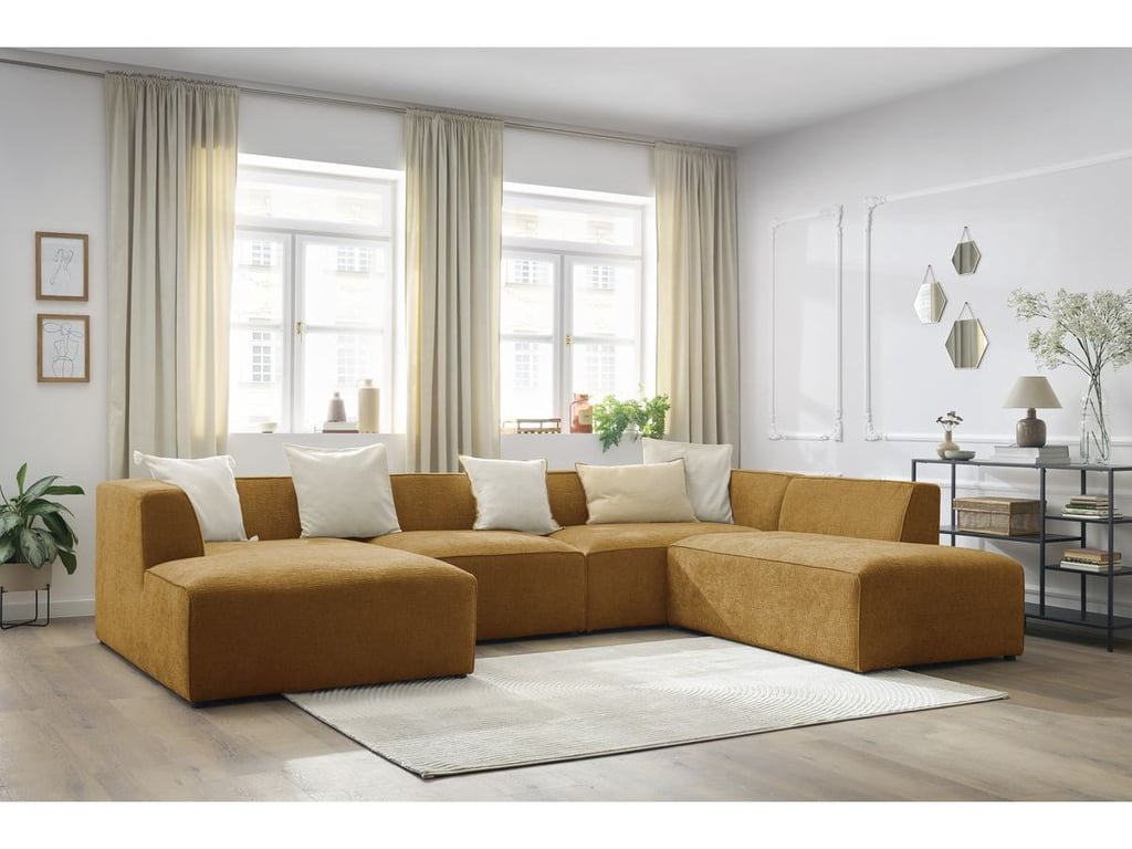 Produit similaire: Canapé panoramique fixe MEGEVE tissu texturé jaune angle gauche BOBOCHIC 5 places