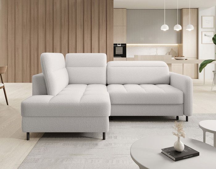 Produit similaire: Kalibo - canapé d'angle gauche - 5 places - convertible avec coffre - en tissu bouclette - Blanc