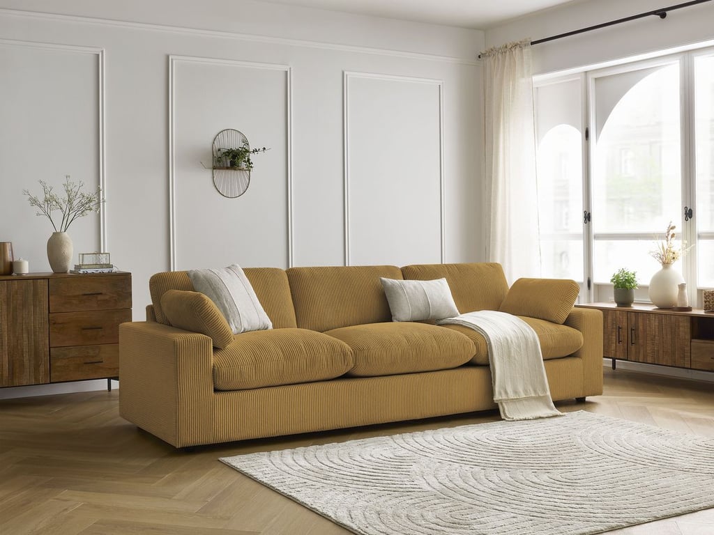 Produit similaire: Canapé droit fixe 4 places BELAIR velours côtelé jaune BOBOCHIC