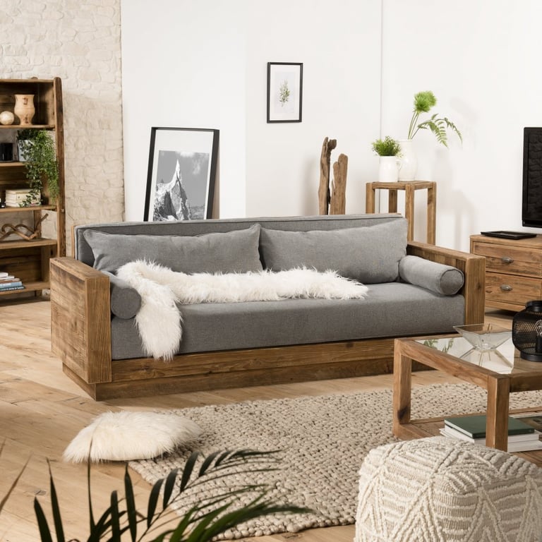 Produit similaire: Canapé fixe 3 places scandinave SANDY en bois Pin recycle