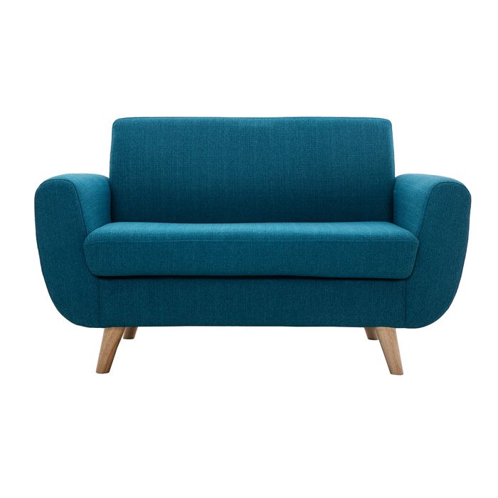 Produit similaire: Canapé scandinave 2 places en tissu bleu canard et bois clair PURE