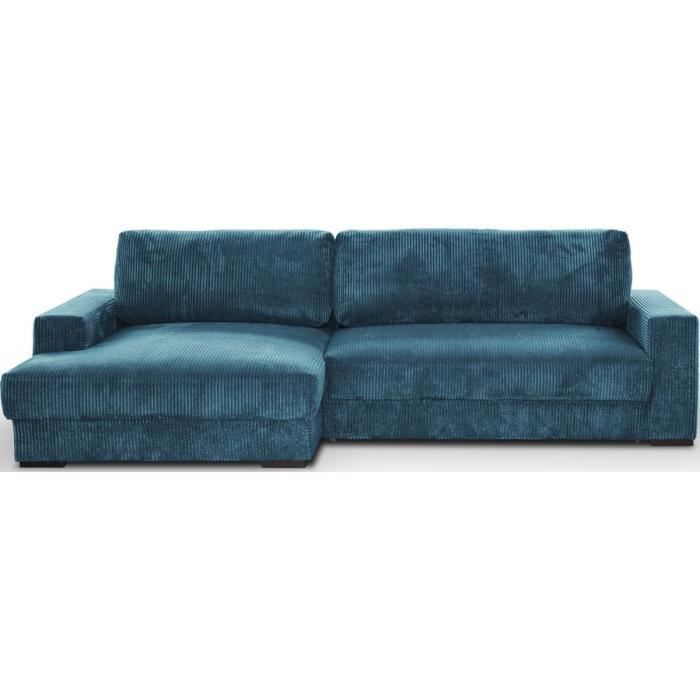 Canapé d'angle à gauche convertible 3 places avec coffre en velours côtelé bleu gris - Arty - Vue supplémentaire 1