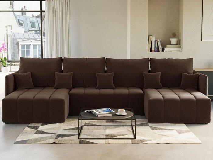 Produit similaire: Petra - canapé panoramique en U - 7 places - convertible - avec coffre - en velours - Taupe