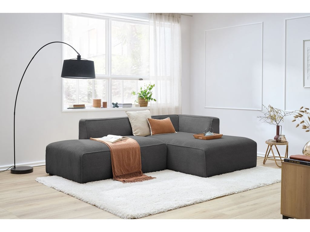 Produit similaire: Canapé d'angle fixe MEGEVE tissu velours côtelé gris foncé angle droit BOBOCHIC 4 places