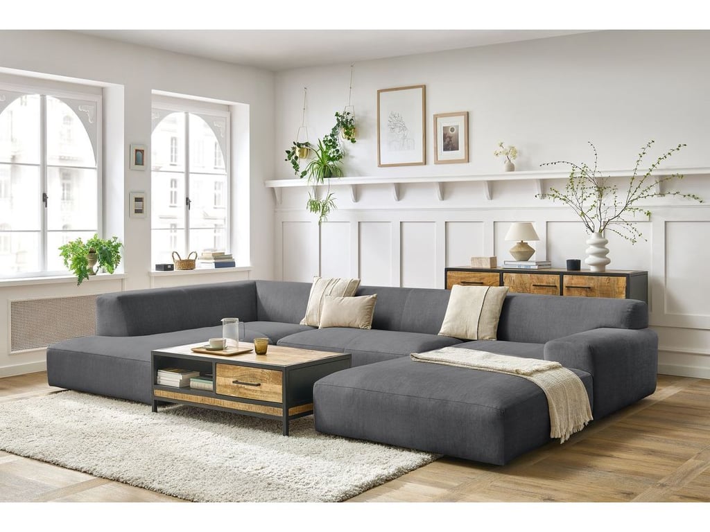 Produit similaire: Canapé panoramique fixe compact LAVENA tissu velours gris foncé angle droit BOBOCHIC 6 places