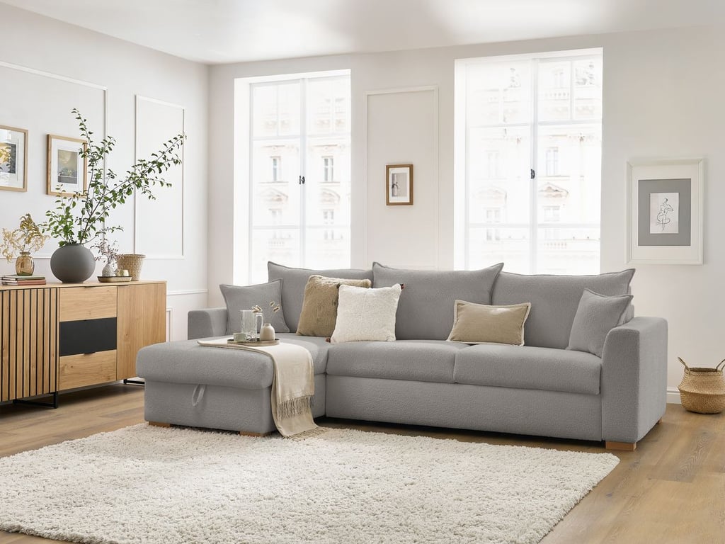 Produit similaire: Canapé d'angle réversible convertible ouverture express AUGUSTIN tissu bouclette gris clair 140x200 BOBOCHIC 3 places