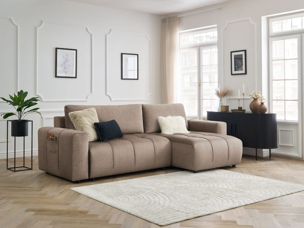 Produit similaire: Canapé d'angle réversible convertible coffre ARSENE tissu velours taupe BOBOCHIC 3 places