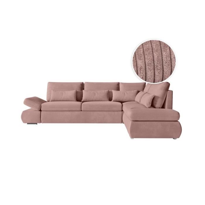 Produit similaire: Canapé d'angle 4 pl réversible SEBASTIAN convertible avec coffre en velours côtelé - Vieux rose - L267 x P200 x H90cm - LOUNGITUDE