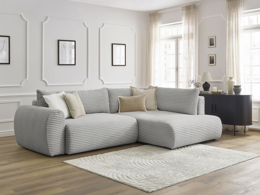 Produit similaire: Canapé d'angle L convertible coffre LUCIEN gros côtelé doux gris clair angle droit BOBOCHIC 3 places