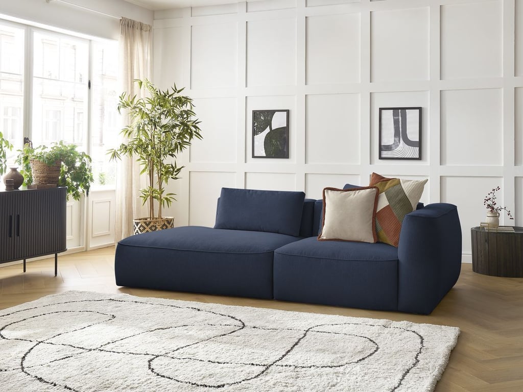 Produit similaire: Canapé droit fixe 3 places LEOPOLD tissu chiné bleu foncé accoudoir droit BOBOCHIC