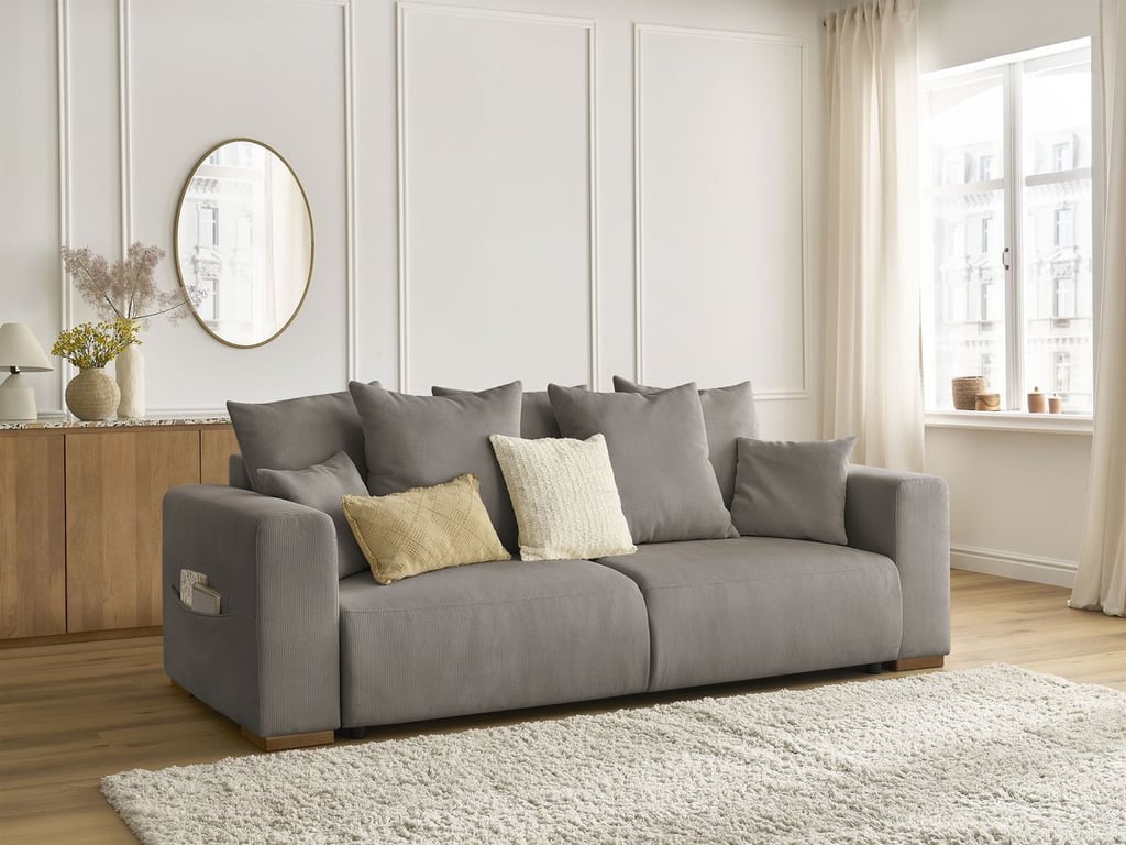 Produit similaire: Canapé droit convertible SIDONIE velours côtelé taupe BOBOCHIC 3 places