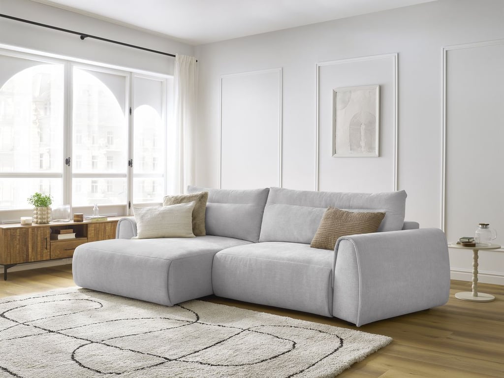 Produit similaire: Canapé d'angle incurvé fixe ADEN gris clair angle gauche BOBOCHIC 3 places