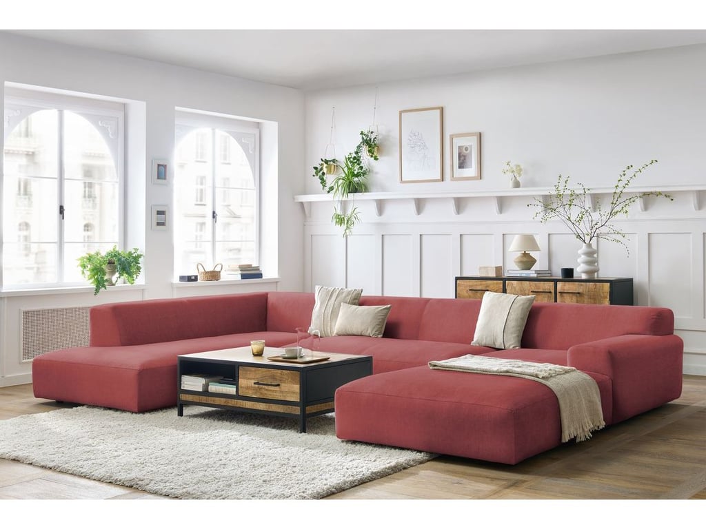 Produit similaire: Canapé panoramique fixe LAVENA tissu velours orange angle droit BOBOCHIC 6 places