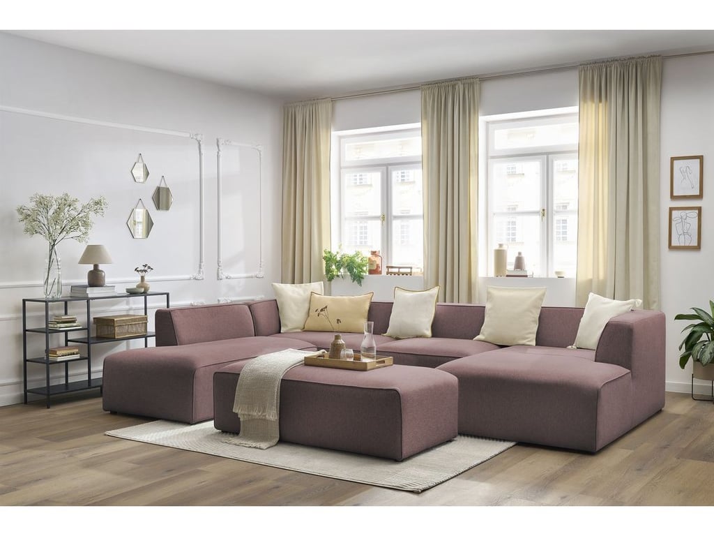 Produit similaire: Canapé panoramique fixe MEGEVE avec pouf tissu chiné rose angle droit BOBOCHIC 6 places