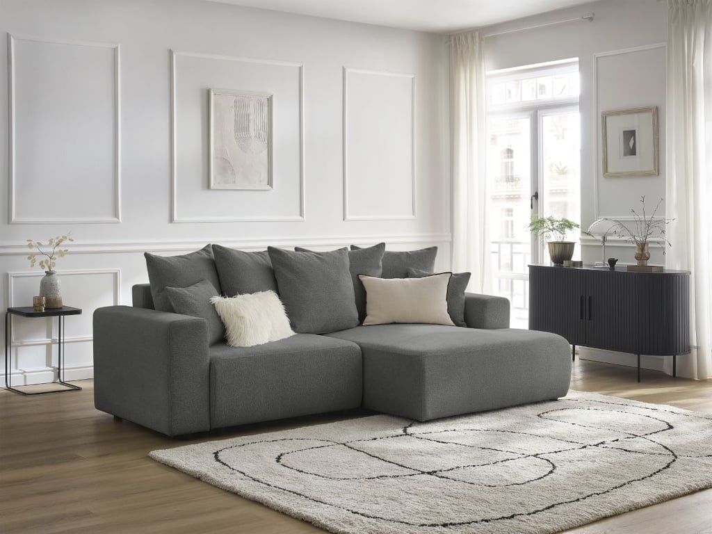 Produit similaire: Canapé d'angle convertible coffre ATILLA tissu chiné gris foncé angle droit BOBOCHIC 4 places