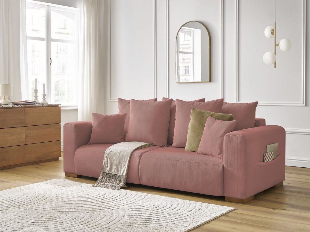 Produit similaire: Canapé droit fixe 3 places SIDONIE velours côtelé rose BOBOCHIC