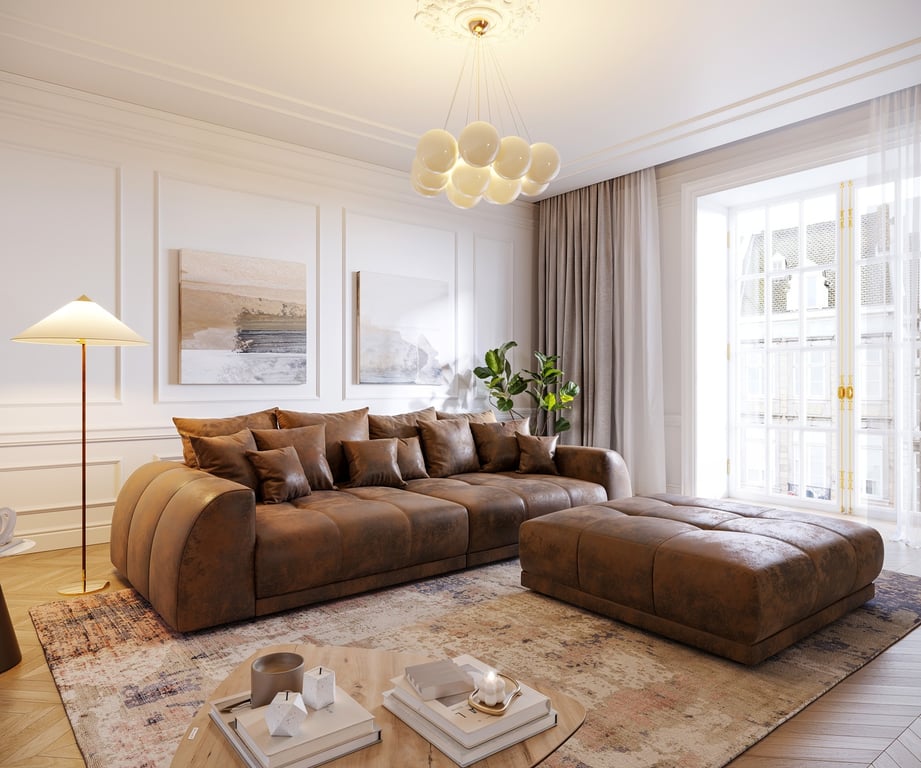 Produit similaire: Canapé Violetta 310x135 marron aspect antique coussin tabouret bigsofa