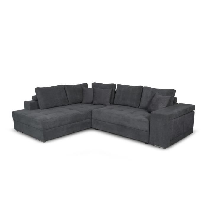 Produit similaire: Canapé d'angle gauche TAMIA convertible avec coffre et 2 poufs en tissu - Gris foncé - L288 x P224 x H87cm - LOUNGITUDE