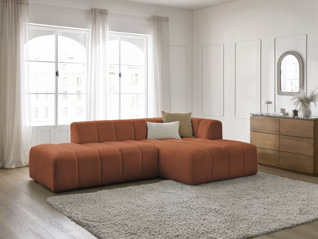 Produit similaire: Canapé d'angle fixe modulable ANNECY tissu bouclette orange angle droit BOBOCHIC 3 places