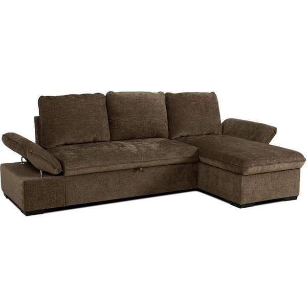 Canapé d'angle convertible réversible - 4 places - CANDY - Tissu Chocolat - Coffre - 297 x 148 x 85 cm - CASAPY