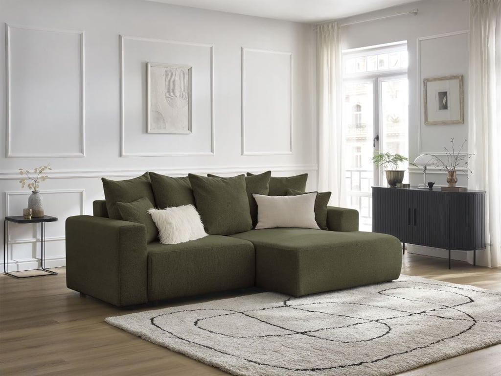 Produit similaire: Canapé d'angle convertible coffre ATILLA tissu chiné vert angle droit BOBOCHIC 4 places