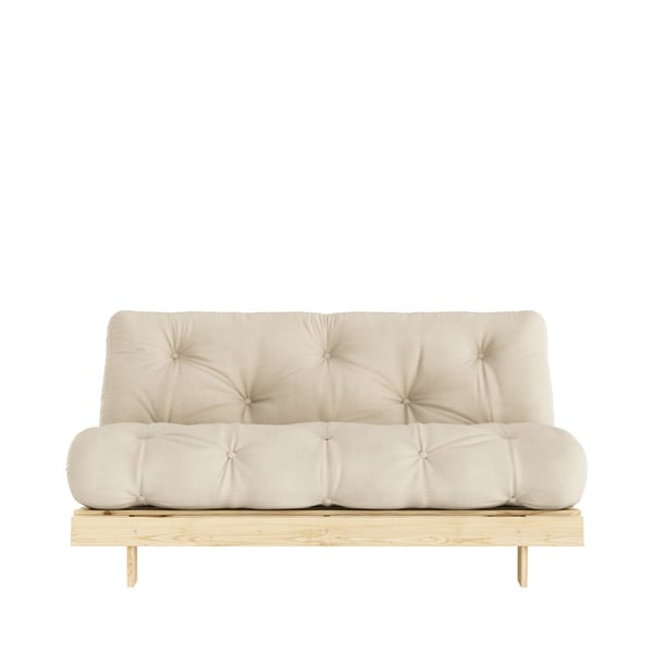 Canapé convertible 160x200cm en bois naturel et tissu beige 2 places