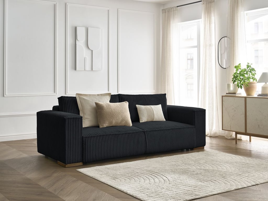 Produit similaire: Canapé droit convertible coffre CHELSEA gros côtelé doux noir BOBOCHIC 3 places