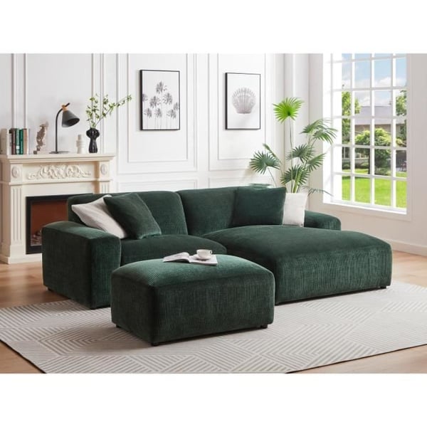 Canapé d'angle droit en velours côtelé vert TIRONO - VENTE-UNIQUE - 4 places - Fixe - Contemporain - Design