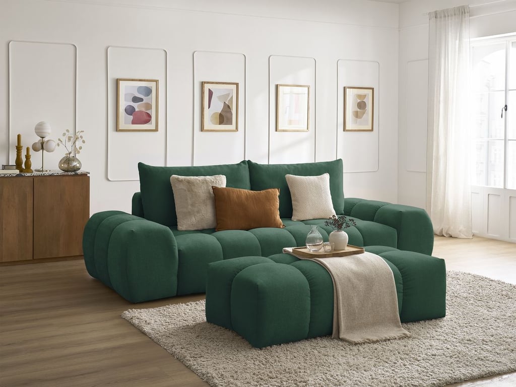 Produit similaire: Canapé droit fixe 3 places EVEREST tissu texturé avec pouf vert BOBOCHIC