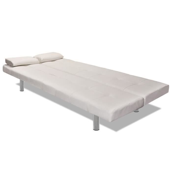 Canapé-lit réglable avec deux oreillers Similicuir Blanc crème Mothinessto LY2452