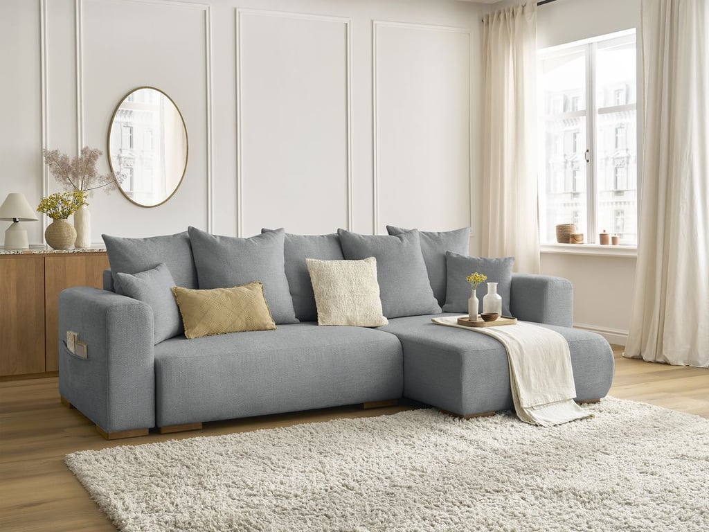 Produit similaire: Canapé d'angle convertible réversible coffre SIDONIE tissu chiné gris foncé BOBOCHIC 3 places