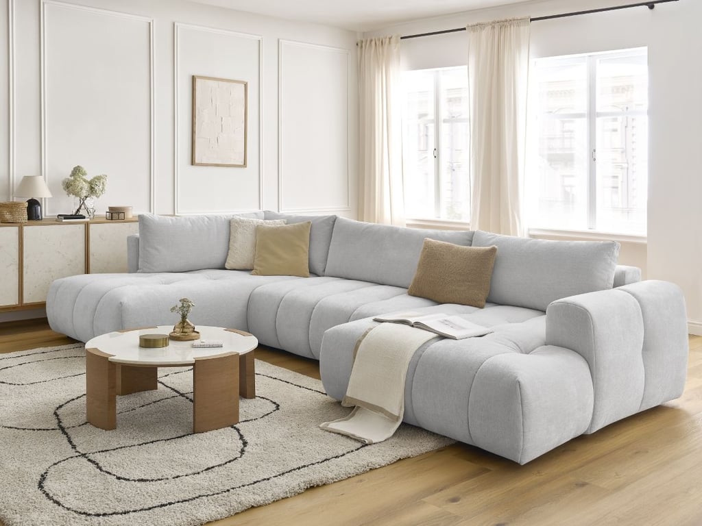 Produit similaire: Canapé d'angle panoramique convertible FUJI tissu lisse gris clair angle droit BOBOCHIC 5 places