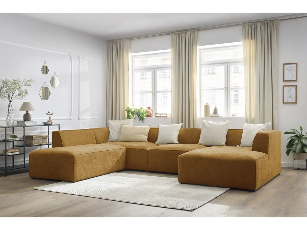 Produit similaire: Canapé panoramique fixe MEGEVE tissu texturé jaune angle droit BOBOCHIC 5 places