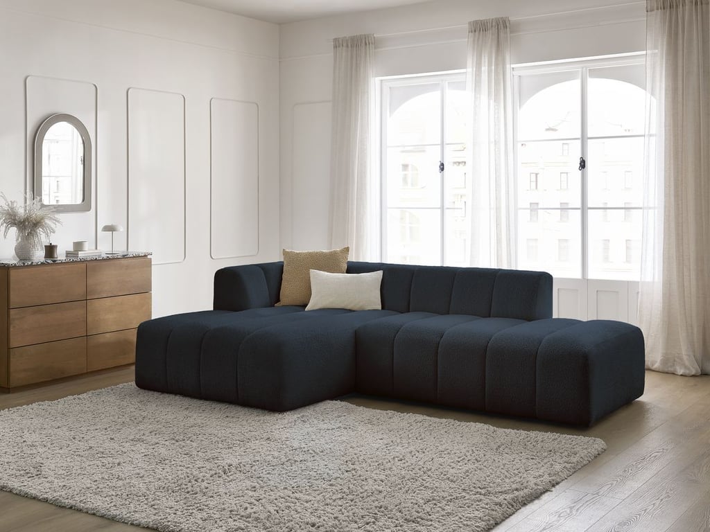 Produit similaire: Canapé d'angle fixe modulable ANNECY tissu bouclette bleu foncé angle gauche BOBOCHIC 3 places