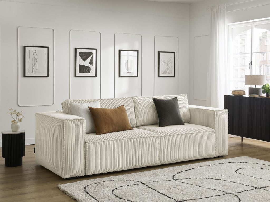 Produit similaire: Canapé droit convertible coffre NINA velours côtelé beige BOBOCHIC 3 places