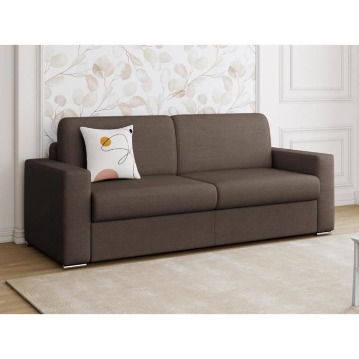 Produit similaire: Canapé 4 places convertible express en tissu marron - Couchage lattes larges 160 cm - Matelas 18 cm CALITO