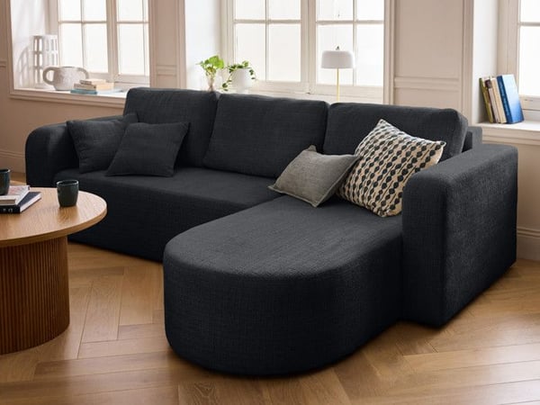 Miro - canapé d'angle réversible - 4 places - convertible avec coffre - en velours texturé - Gris Anthracite