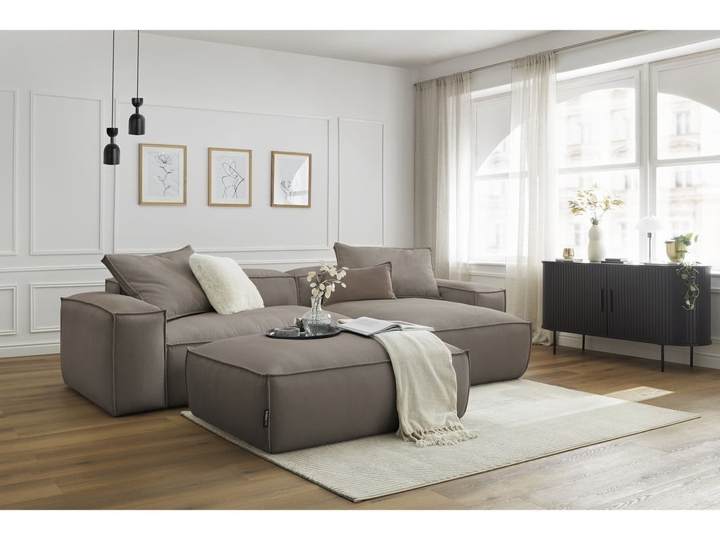 Produit similaire: Canapé d'angle réversible ultra moelleux BOHEME velours côtelé avec pouf taupe réversible BOBOCHIC 3 places