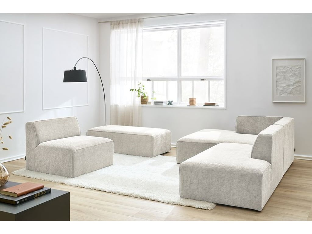 Produit similaire: Canapé d'angle fixe modulable MEGEVE tissu texturé avec 1 chauffeuse et 1 pouf beige angle gauche BOBOCHIC 6 places