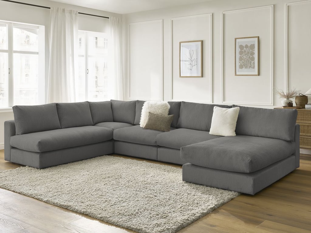 Produit similaire: Canapé d'angle modulable PARIS velours côtelé avec 3 chauffeuses, 1 méridienne et 1 angle gris foncé BOBOCHIC 5 places