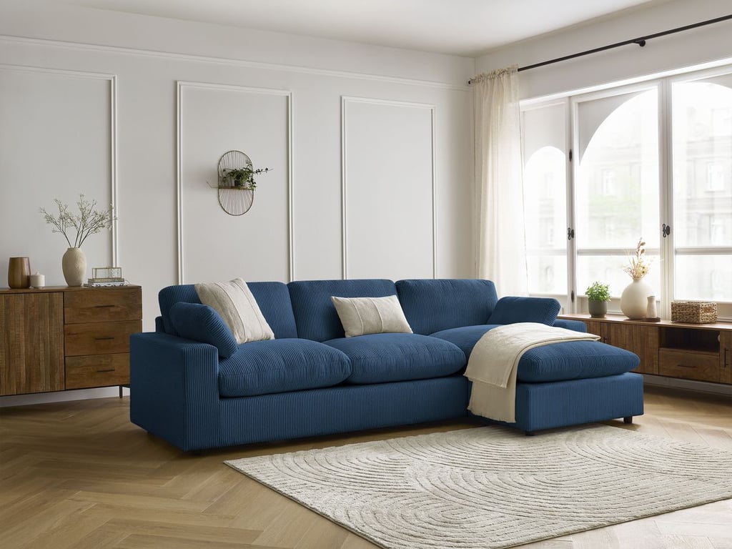 Produit similaire: Canapé d'angle réversible BELAIR velours côtelé bleu foncé BOBOCHIC 4 places