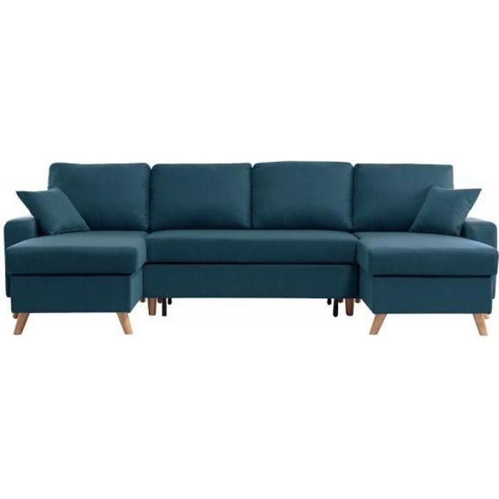Canapé d'Angle Panoramique MARIA SCANDINAVE Convertible Avec 2 Coffres en Tissu - Bleu pétrole - L289 x 145 x 95cm - LOUNGITUDE - Vue supplémentaire 1