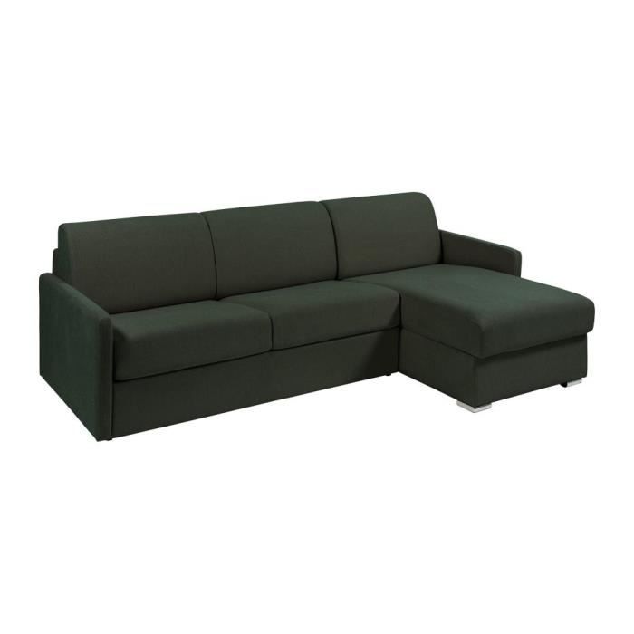 Produit similaire: Canapé d'angle convertible express et réversible en tissu vert sapin - Couchage 140 cm à lattes larges - Matelas 18 cm - CALIFE